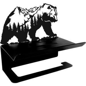 Bear Toilet Paper Holder with Shelf - Rustic Bathroom Wall Decor for Cabin, Lodge, Farmhouse - Animal Themed Organizer for Toilet Paper & Bathroom Essentials