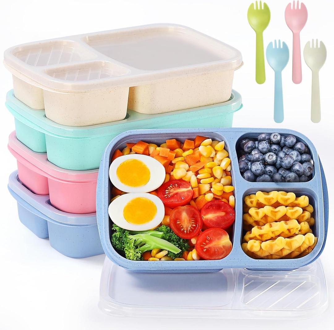 Bento Box Lunch Container for Adults & Kids, Leak-Proof Lunch Box with Compartments, BPA-Free Food Grade, Microwave Dishwasher Safe, Reusable Meal Prep Container for Work, School, Picnic, Travel (5 pack(Blue/Green/Pink/Beige))