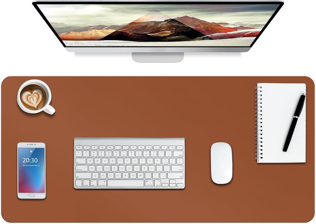 Boutilon Leather Desk Pad Protector,Non-Slip Mouse Pad,Laptop Desk Pad,Office Mouse Mat,Waterproof Leather Desk Blotter,Desk Writing Pad for Office and Home (M-Brown,30"x14")