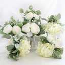 Bridesmaid Bouquets Set of 6 - Ivory White Artificial Flowers Bouquet for Bridesmaids Wedding Small Floral Centerpieces for Marriage Proposal Party Anniversary Dining Table Decor -7 Inch