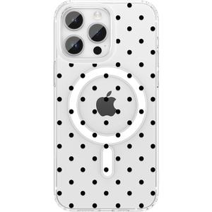 Jefonha Magnetic for iPhone 16 Case Clear Cute Polka Dots Phone Case for Women Girls, Compatible with Magsafe, Anti-Slip Curly Wave Frame Shockproof Cover for 16, Black