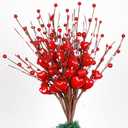 Valentines Day Tree Topper Decorations,6 Pcs Valentine Floral Picks Artificial Flowers with Red Heart and Pink Berry for Galentines Day Tree Ornaments Wedding Holiday Party Home Decor