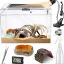 HELIME Reptile Polycarbonate Terrarium Kit 7 Piece Starter Habitat for Tarantula,Lizards,Frogs,Geckos,or Hermit Crabs,Tank with Escape-Proof Locking Lid,Light,Hygrometer,Hide,Tweezer,Bowl,Sprayer