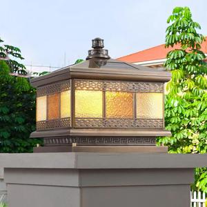 All Copper Steel Glass Outdoor Post lights, Waterproof Pillar Light, Vintage Patio Lawn Column Lamp,outdoor column lights,Deck Lights, Lantern Fence Lamp Fixture E26 Base (Flower glass, 16X16IN)