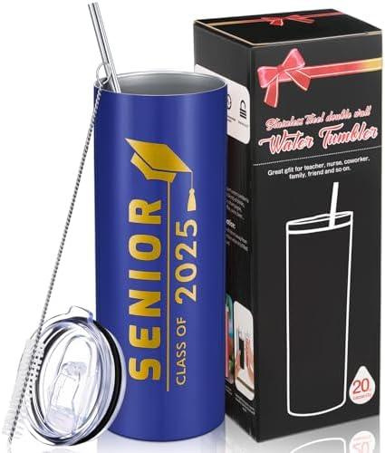 Amyhill Senior Class of 2025 Water Tumbler Graduation Gifts for Him Her 20oz Stainless Steel Insulated Mug with Lid Inspirational Travel Bottle for Daughter Son College High School(Dark Blue, 1 Piece)