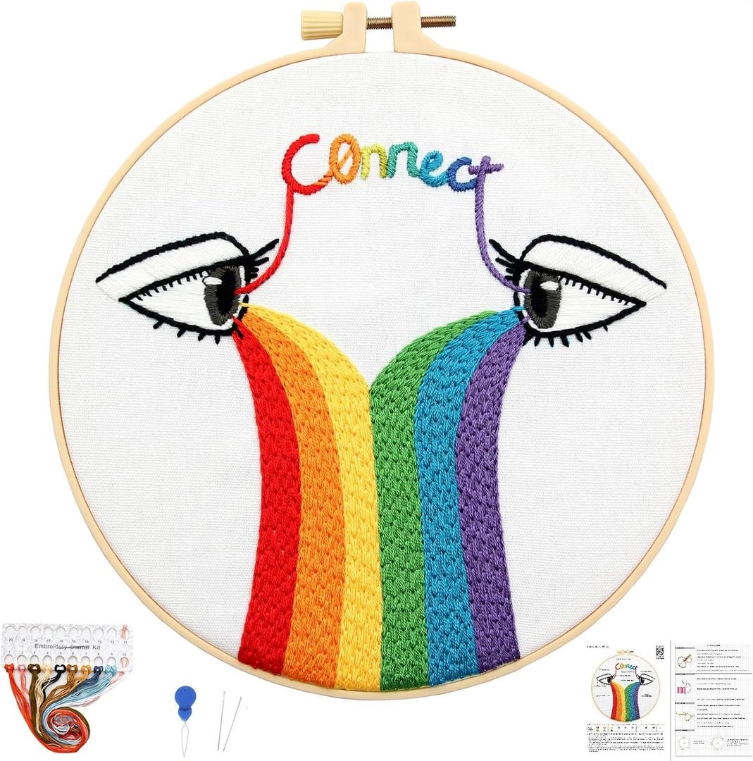 3 x Crafmanoe Hand Embroidery Kits for Beginners Adults, LGBT Embroidery Starter Kit, Stamped Cross Stitch Kits for Beginners Adult Craft Kits for Women, Entire Set of Embroidery Supplies & Video Tutorial