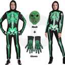 Adult Skeleton Costume Glow in the Dark Skeleton Jumpsuit with Hooded Cosplay Halloween Costumes (Black, XL)