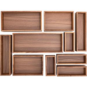 Seville Classics Acacia Wood Premium Organizer Storage Bins for Kitchen Silverware, Pantry, Closet, Office Desk, Pens, Utensils, Makeup, K Cup, Acacia, Bin Set (10 Piece)