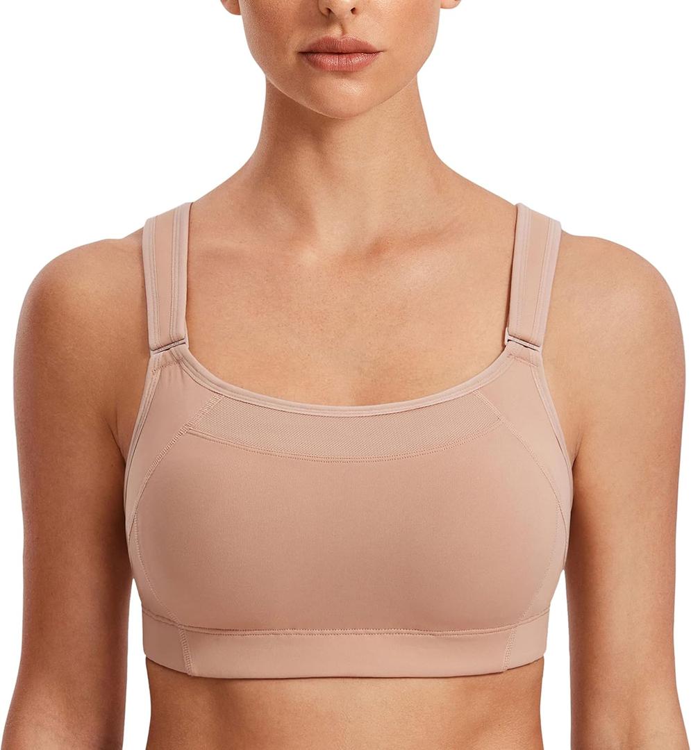 SYROKAN Front Adjustable Sports Bras for Women High Impact Wirefree Comfort No Bounce Support Workout Running Bra (36B, Dark Beige)