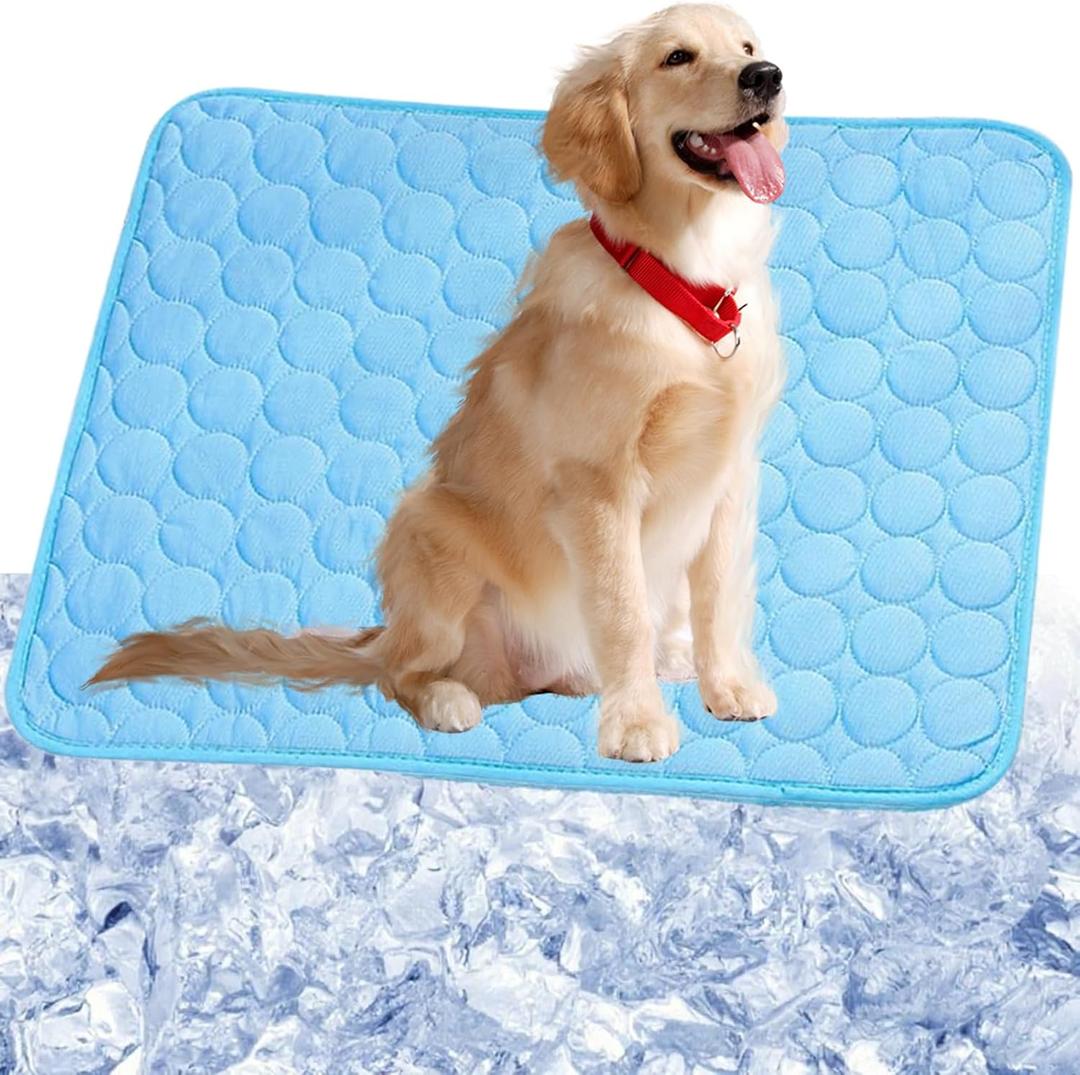 Summer Dog Cooling Mat,2025 Ice Silk Self Cooling Pad for Dogs Cats, Washable & Portable Cooling Dog Bed Indoor Outdoor(Blue,28''x22'', L)