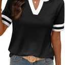 SHEWIN Women's Summer Tops Cotton V Neck Short Sleeve T-Shirts Colorblock Casual Tees 2026 Clothes S, Black