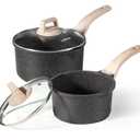 CAROTE 1.5Qt & 3.0Qt Sauce Pan Sets with Lid Cooking Pots Nonstick Saucepans Cookware Set with Pour Spout Small Kitchen Pot, Induction Comptable, Easy to Clean, PFOA FREE (Classic Granite)
