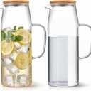 Hsei 2 Sets Glass Pitcher with Lid, 67.6 oz / 2000 ml Water Carafe with Handles Hot Cold Beverage Water Jar Glass Jug for Tea Juice Milk Coffee Iced Beverage(2l)
