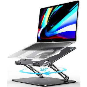 ivoler Adjustable Laptop Stand with 360 Rotating Base, Ergonomic Laptop Stand for Desk, Foldable & Portable Laptop Riser, Suitable for Collaborative Work, Fit MacBook Laptops up to 16 inches[Black]