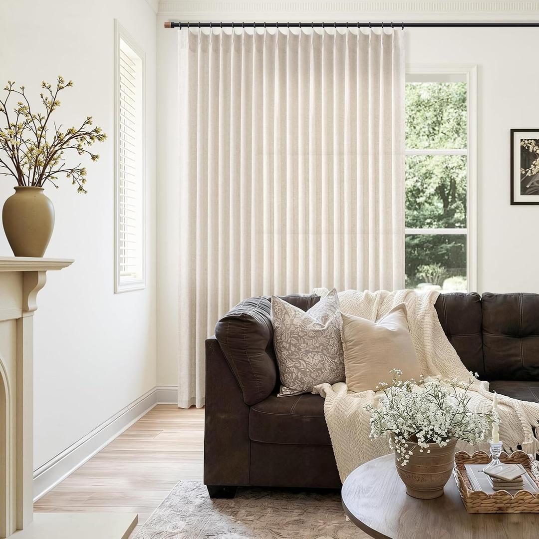 Natural Extra Wide Pinch Pleat Linen Curtains 84 Inches Long for Bedroom Dining Room Semi Sheer Linen Boho Farmhouse Neutral Window Curtains 84 Inch Length for Living Room Nursery 100x84 1 Panel