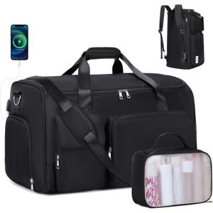 Garment Bags for Travel, 2 in 1 Convertible Carry On Duffle Bag Suit Bags Foldable Backpacks with Shoe Compartment & Toiletry Bag, Hanging Bags for Clothes Dress Suit for Men Women Gift (Black)