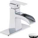 Chrome Waterfall Bathroom Faucet, One-Handle Bathroom Faucets for Sink 1 or 3 Hole, Chrome Vanity Faucet, Single Hole Restroom Sink Faucet with Pop Up Drain