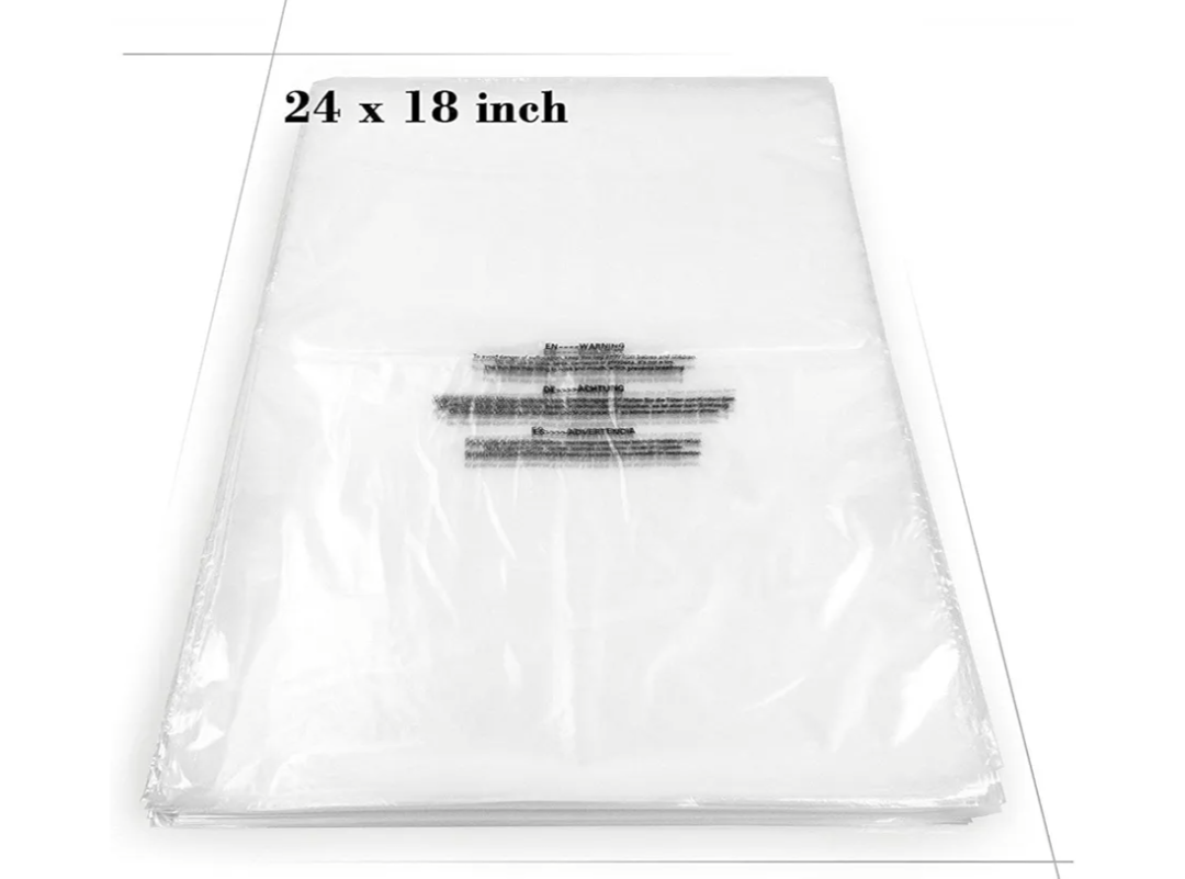 Becko US 18 X 24 Inch (100 Count) Self Seal Clear Poly Plastic Bags with Suffocation Warning for Shipping, Packaging Clothes, Backpacks, Bedding, Dustproof & Permanent Adhesive