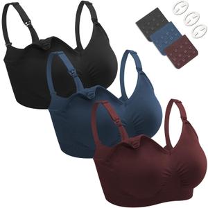 Nursing Bras for Breastfeeding 3 Pack Seamless Maternity Bras Pregnancy Sleep Bralette with Extra Bra Extenders and Clips (S)