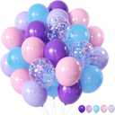 ZOOYOO 50pcs Balloons 12 Inch Pastel Purple Pink Blue Confetti Balloons for Girls Birthday Parties, Baby Shower, Ocean, Under The Sea Decorations
