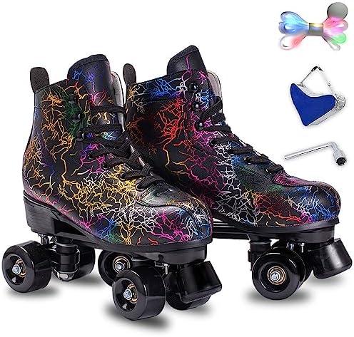 Roller Skates Women Men - Microfiber Leather Roller Skate Classic High Top Double Row Roller Skates for Indoor Outdoor with Light up Shoe Laces,(37-38)