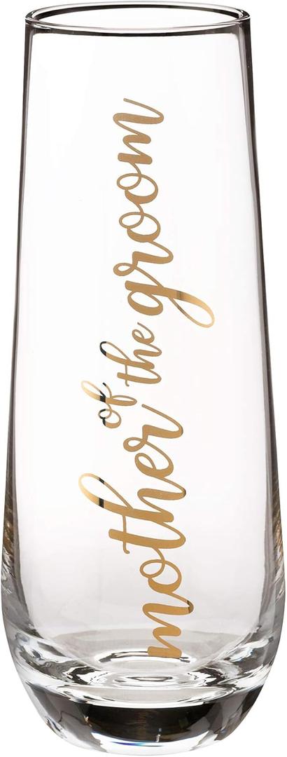 Lillian Rose Mother of Groom Stemless Champagne Wedding Toasting Glass, 1 Count (Pack of 1), Clear