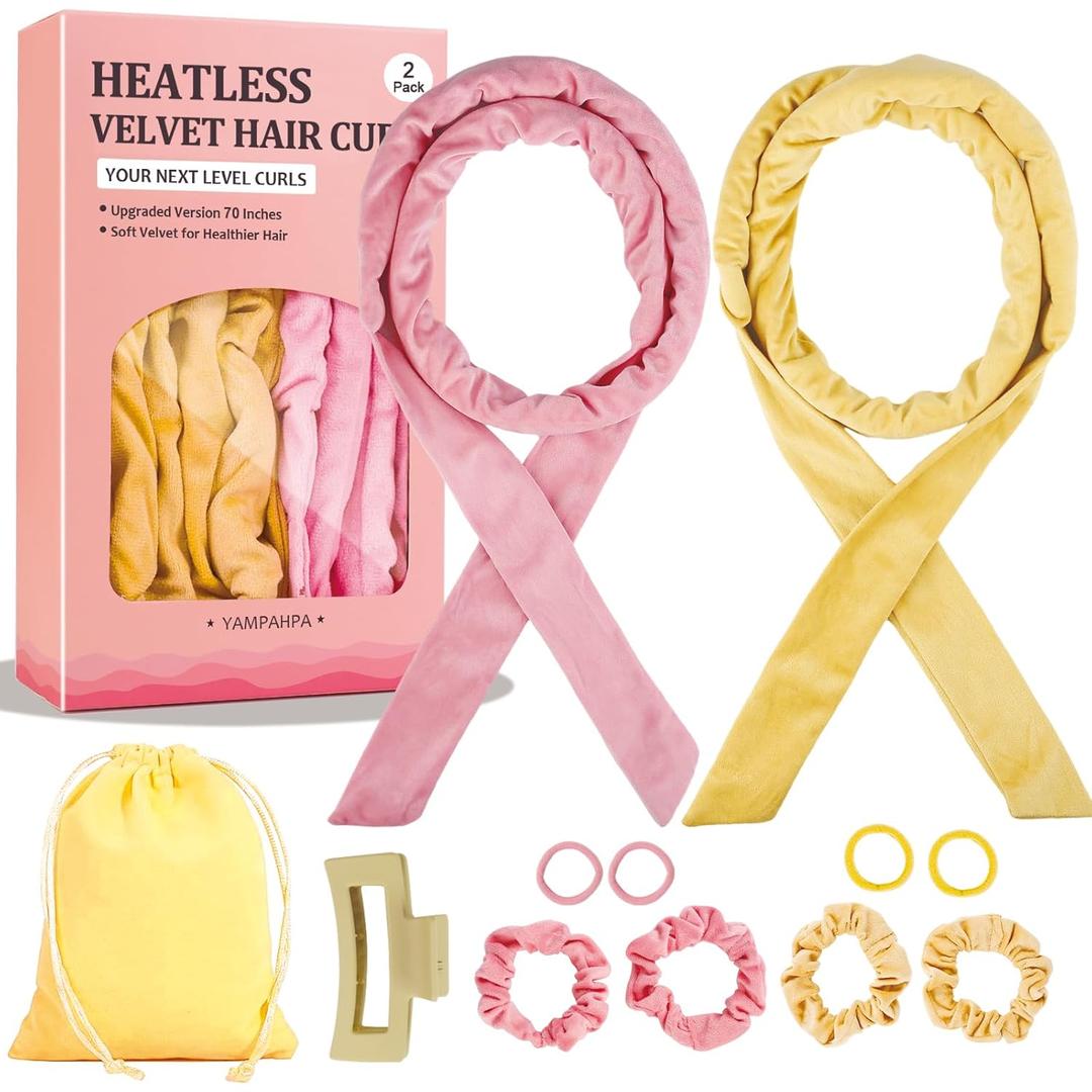 Heatless Curls Overnight Headband, 70'' No Heat Hair Curlers for Medium Long Hair, Champagne Pink