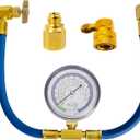 Belleone R134a Refrigerant Recharge Kit, AC Recharge Hose Kit with Gauge, R134a Freon Can Tap Recharging Hose with Detachable R134a Quick Coupler for AC Refrigerant System