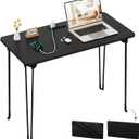 Folding Desk, 31.5" Hairpin Legs Small Desk with Power Strip for Bedroom, Space Saving Foldable Computer Desk for Home Office, No Assembly Need, Black