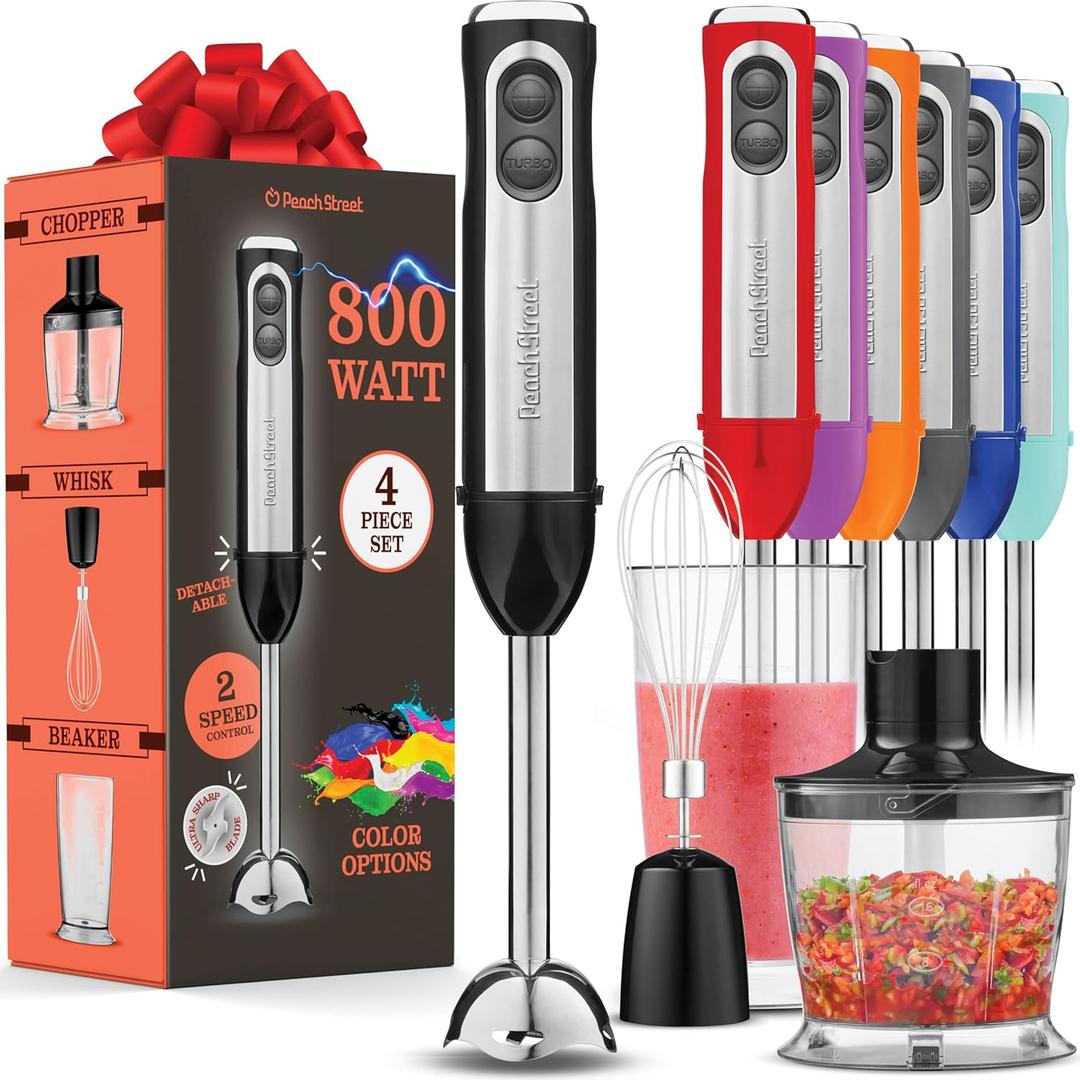 Multi-Use Immersion Blender Set, Hand Blender with Powerful Copper Motor 800W, High Speed, Turbo Mode, 3-in-1 Handheld Blender Stick Stainless Steel Blades, Whisk, Beaker, Measuring Marks, and Chopper (800 Watt Including Accessories, Black)