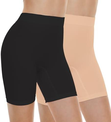 BATHRINS Womens Slip Shorts for Under Dresses, Tummy Control High Waist Seamless Smoothing Yoga Shorts L