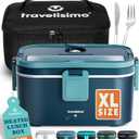 TRAVELISIMO Extra-Large Electric Lunch Box For Adults Holds up to 8 Cups - 80W Heated Lunch Box 1.8L Electric Food Warmers for Travel & Work, Portable Food Warmer - Loncheras Para Hombres De Trabajo (Dark Blue)