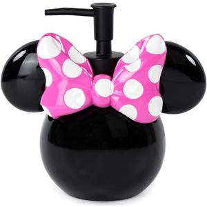 Disney Minnie Mouse Soap Dispenser - Pink & Black Kids Bathroom Accessory - Resin Lotion Pump (Black - Minnie Mouse)