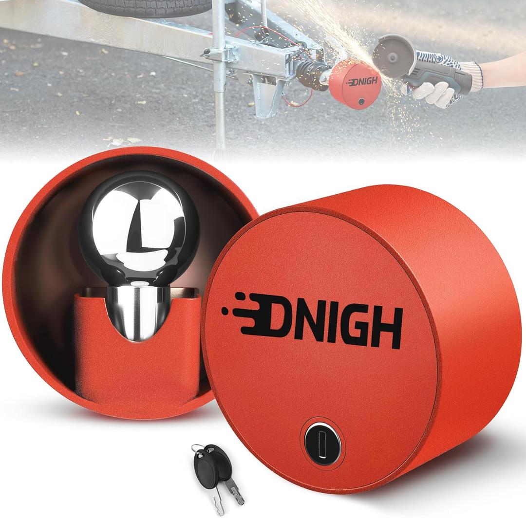 Trailer Hitch Locks with Spherical Ball Head  Fits 1-7/8", 2", 2-5/16" Couplers, No Gaps Anti-Pry & Anti-Cut Design, Heavy Duty Trailer Lock for Boat/RV/Camper, Red
