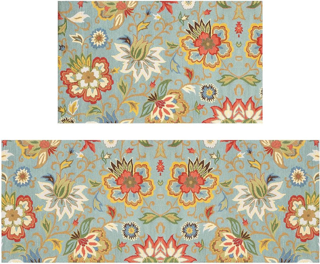 Colorful Floral Kitchen Rug for Floor 2 Piece Sets, Colorful Boho Floor Mat for Kitchen, Boho Kitchen Floor Rugs in Front of Sink for Standing for Kitchen Decor 17"X30" + 17"X47"