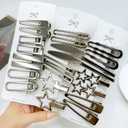 7 Pcs Silver Hair Clips for Women: 12 Pairs Metal Bangs Hair Clip Pins & Barrettes - Alligator Clips & Star Hairclips for Styling