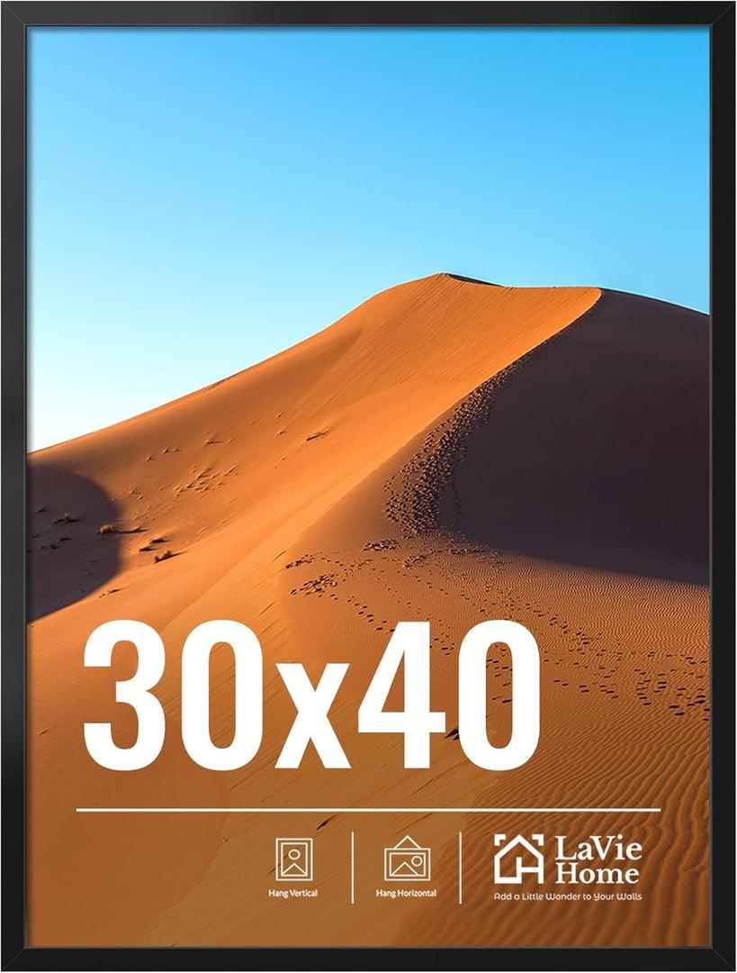 LaVie Home 30x40 Picture Frame for Wall Display, 30x40 Black Picture Frame with HD Plexiglass, 30 x 40 Diamond Painting Frame 1 Pack, Display Frame for Vertical or Horizontal, Classic Collection