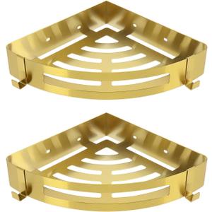NearMoon Bathroom Shower Caddy 2 Pack, No Drill 304 Stainless Steel Shower Organizer with 2 Hooks (Corner Shelf, Gold)
