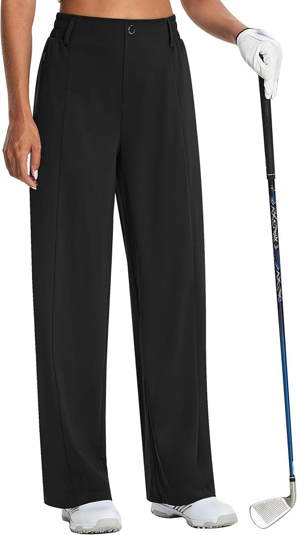 Women's Wide Leg Golf Dress Pants 27"/29"/31" Flowy Travel Work Slacks Trousers UPF 50+ Business Casual Outfits Palazzo Pants M