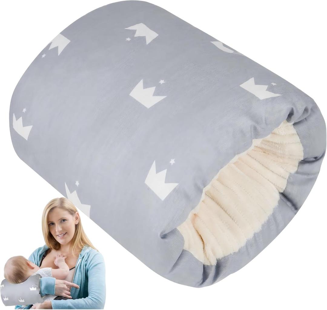 Povkufii Baby Feeding Arm Pillow,Nursing Arm Pillows for BreastfeedingSoft Cotton for Newborn, More Support for Mom and Baby,Portable and Washable,Ergonomic Nursing EssentialsGrey Crown