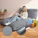 Honeydak 3 in 1 Giant Bean Bag Chair Cover Only (No Filler) Convertible Stuffed Animal Storage Bean Bag Large Lazy Floor Sofa Cover Soft Washable for Living Room Bedroom(Light Grey,Rabbit Fur)