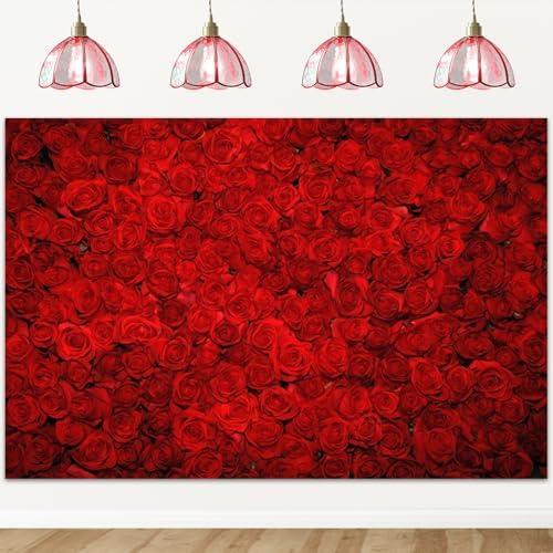 Avezano Red Rose Floral Wedding Photography Backdrop Valentine's Day Party Photo Backdrops 14 February Background Photo Booth Props Pictures (7x5ft)