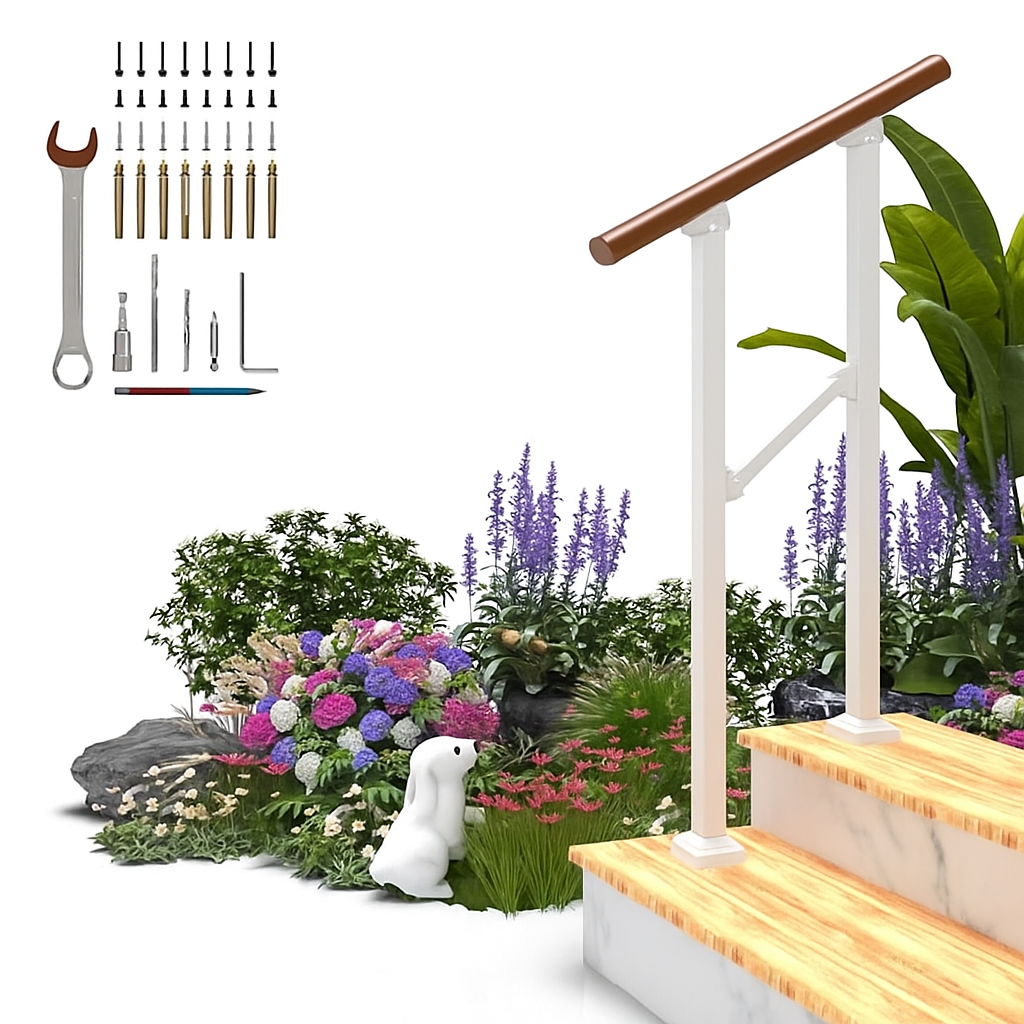 MDpygsfj Hand Rails for Outdoor Steps, 2 Step Handrail Stair Railing for Seniors for Porch Railing Deck Hand Rail Easy to Install and Sturdy