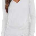 Soft Long Sleeve Shirts for Women, V Neck Lightweight Long Sleeve Tops for Women Loose Fit Basic Tunic Shirts Trendy (White, L)