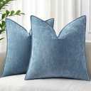 decorUhome Summer Couch Throw Pillow Covers 16x16 Set of 2, Decorative Soft Velvet Modern Cozy Chenille Pillow Cases with Elegant Design for Sofa Bed Living Room Home Decor, Blue Grey