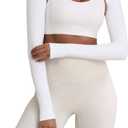 Hiball Workout Bolero Shrug Crop Top Long Sleeve Women, Sports Shrug Cropped Shirts, Cooling Shawl Arm Sleeves (White, L)