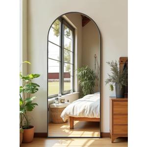 Floor Mirror, Full Length Mirror with Stand, Arched Wall Mirror Full Length, Black Floor Mirror Freestanding, Wall Mounted for Bedroom Living Room, Black (59"L x 18"W)