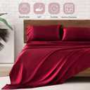 MR&HM Satin Bed Sheets, King Size Sheets Set, 4 Pcs Silky Bedding Set with 15 Inches Deep Pocket for Mattress (King, Burgundy)