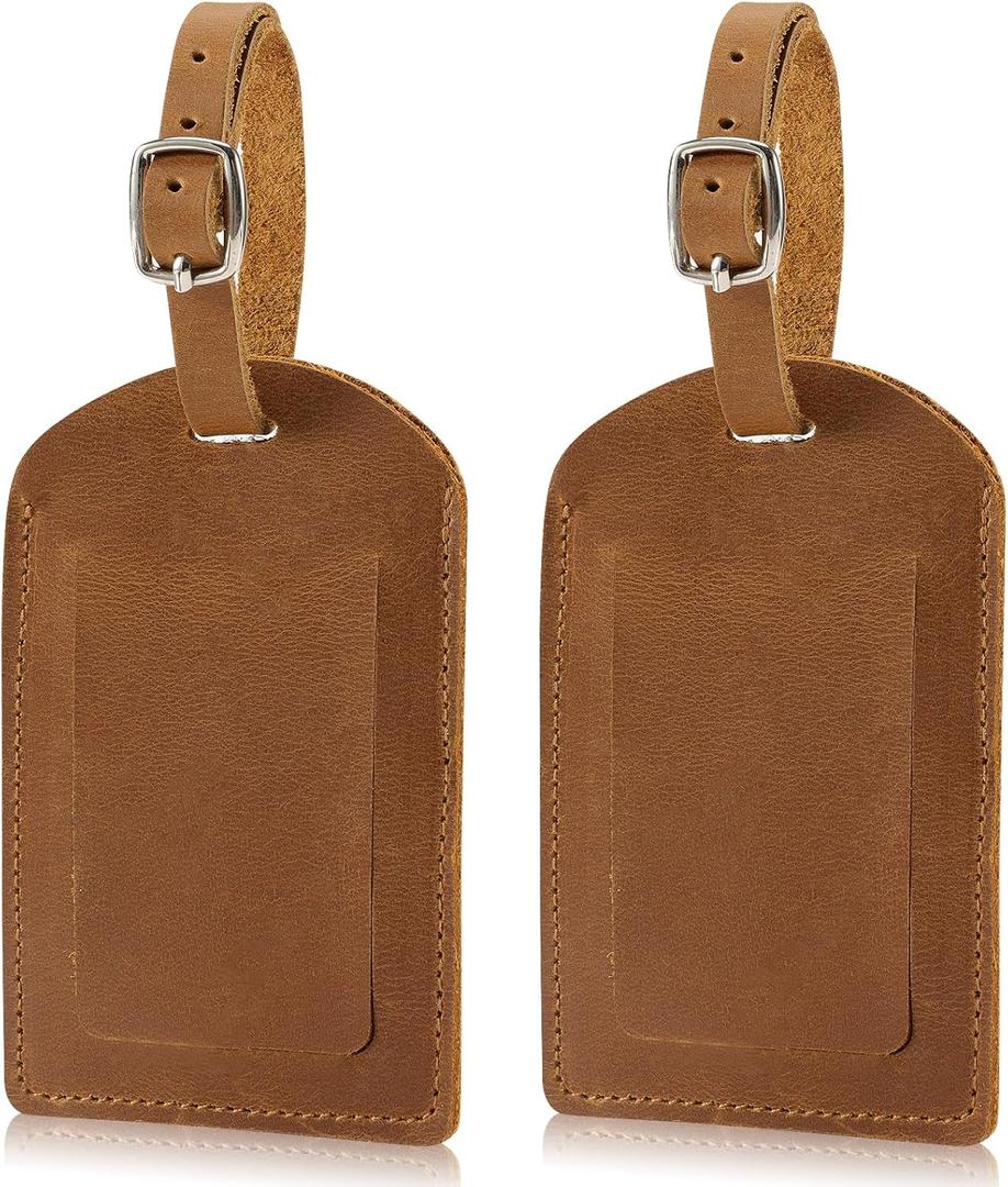 Ringsun Genuine Leather Luggage Tag for Suitcases ID Tags Bag Tags for Luggage (2 Pack)