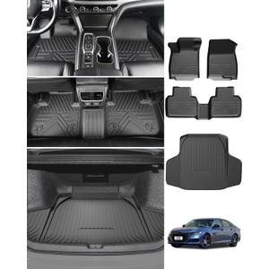 Floor Mats & Cargo Liner for Honda Accord 20182022 (Include Hybrid), All Weather Protection, Heavy Duty Floor Mats, Waterproof Car Mats, TPE, Custom Fit, Anti-Slip Car Accessories, Full Set, Black